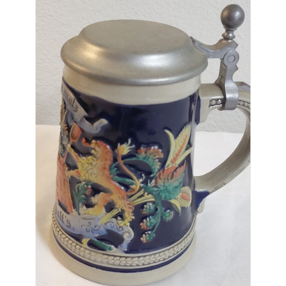 Vintage Original Gerzit Gerz Germany 0.5L Beer Stein Pewter Lid Hand Painted...